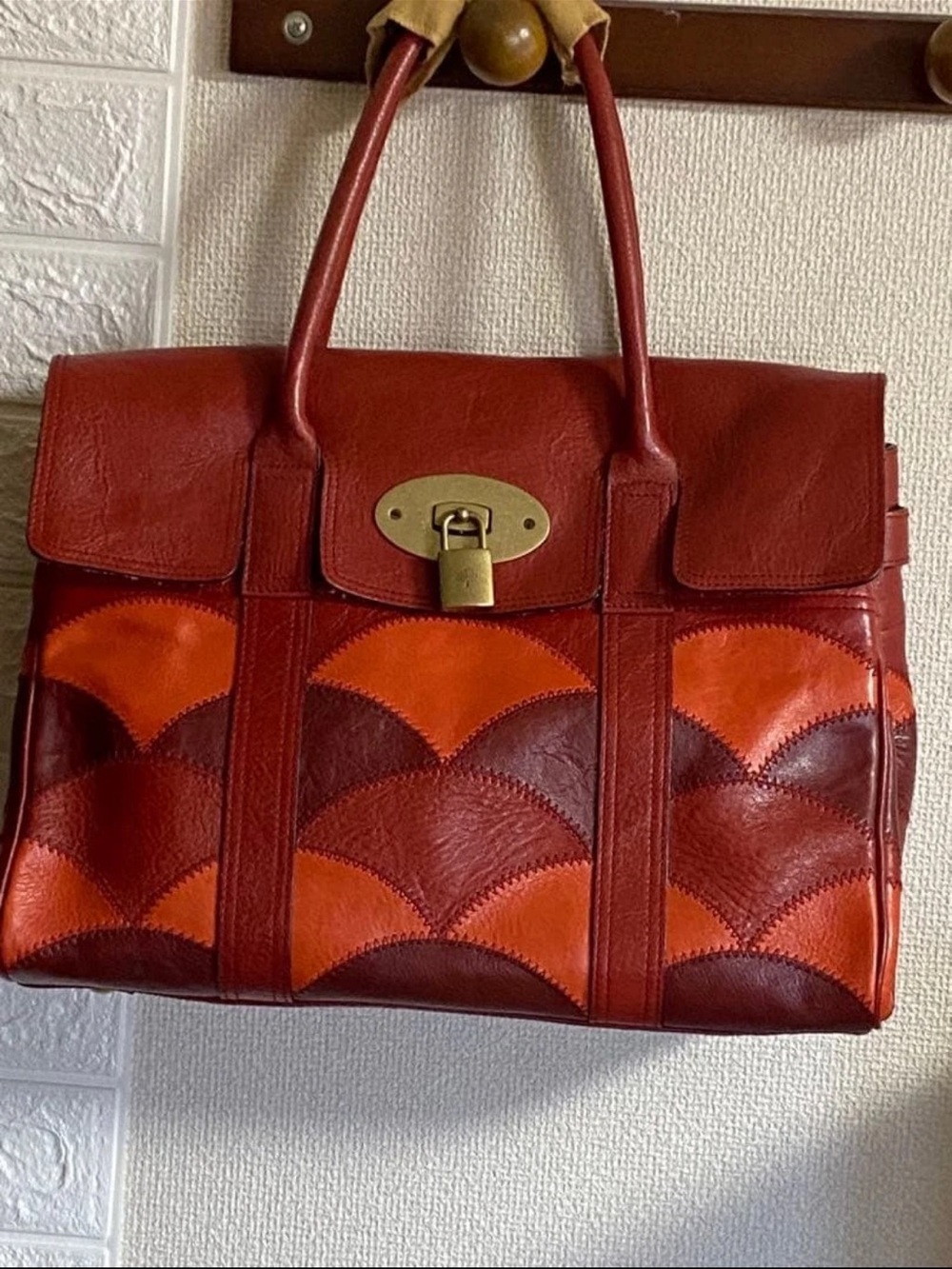 Mulberry Two-Tone Red and Orange Leather Satchel